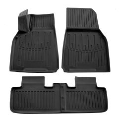 3D Tapis De Sol En Caoutchouc Premium Compatible Avec Tesla Model Y (Montatura rivista) depuis 2020 4pcs, Système de Fixation, Bord Haut, Noir, Antidérapant, Facile à Nettoyer, Toutes Saisons