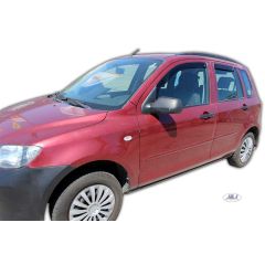 Heko Deflecteurs d'air Déflecteurs de Vent Compatible Avec Mazda 2 5P. Berlina 2003-2007, Ensemble 4 pièces, Noir, Fumé, Aérodynamique, Montage facile