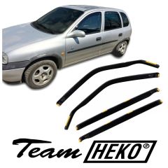 Heko Deflecteurs d'air Déflecteurs de Vent Compatible Avec Opel Corsa B 5P. Berlina 93-01, Ensemble 4 pièces, Noir, Fumé, Aérodynamique, Montage facile