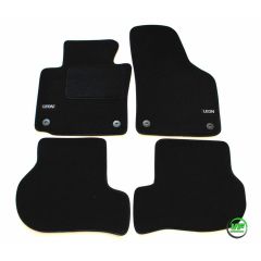 Logo Tapis De Sol Noir Velours Sur Mesure Pour Seat Leon 2 2005-2012, Ajustement précis, Base Antidérapante, Renforcée Dans la Zone de la Pédale