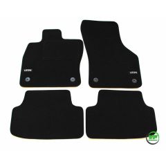 Logo Tapis De Sol Noir Velours Sur Mesure Pour Seat Leon 3 2012-2020, Ajustement précis, Base Antidérapante, Renforcée Dans la Zone de la Pédale