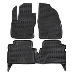 Tapis De Sol En Caoutchouc 3D Exclusive Compatible Avec Ford Focus C-Max 2003-2010, Système de Fixation, Bord Haut, Noir, Antidérapant, Toutes Saisons