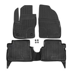 Tapis De Sol En Caoutchouc 3D Exclusive Compatible Avec Ford Kuga 2008-2012, Système de Fixation, Bord Haut, Noir, Antidérapant, Toutes Saisons