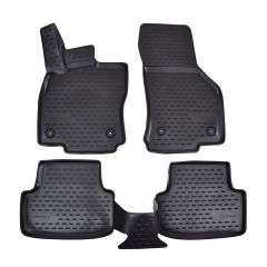 Tapis De Sol En Caoutchouc 3D Exclusive Compatible Avec Seat Leon 3 2012-2020, Système de Fixation, Bord Haut, Noir, Antidérapant, Toutes Saisons