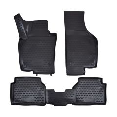 Tapis De Sol En Caoutchouc 3D Exclusive Compatible Avec Volkswagen Tiguan 1 2007-2015, Système de Fixation, Bord Haut, Noir, Antidérapant, Toutes Saisons