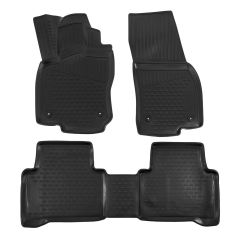 Tapis De Sol En Caoutchouc 3D Exclusive Compatible Avec Volkswagen Touran 2 depuis 2015, Système de Fixation, Bord Haut, Noir, Antidérapant, Toutes Saisons