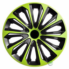 Enjoliveurs de Roue élégants 16" Strong Verte-Noir, De 4 Piéce, La Fixation se Fait par Simple Clipsage sur la Jante, Facile à Entretenir